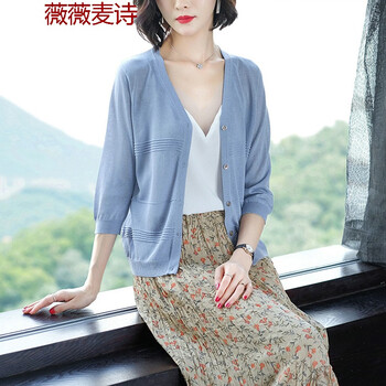 薇薇麥詩(shī) V領(lǐng) 五分袖 女 短外套 拼接