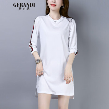 格冉迪（GERANDI） 3D，開衩，前短后長(zhǎng) 短袖 T恤 女 圓領(lǐng)
