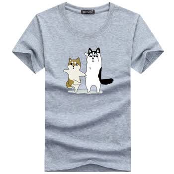 K L B ZHE 短袖 男士T恤 二哈灰色 S，4XL，5XL，L，XXXL，M，XXL