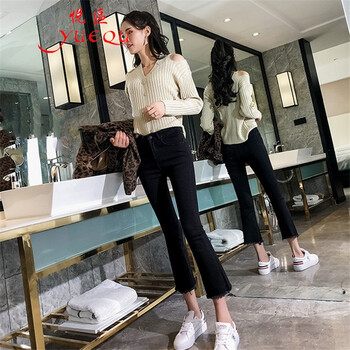 修身?xiàng)l紋牛仔褲，微胖妹子的福音