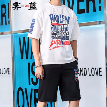 霽藍 五分袖 男士T恤 白衣黑褲 