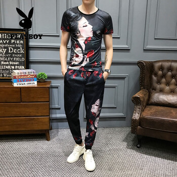 花花公子（PLAYBOY） 短袖 男士T恤 CZ55藍色 