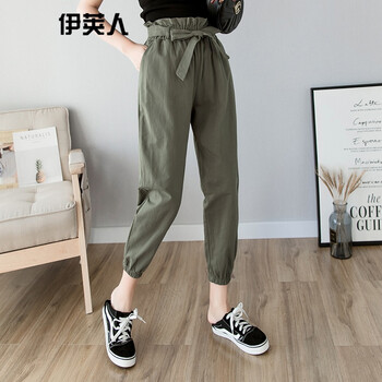 伊莢人 高腰 哈倫褲 女 九分褲 休閑褲