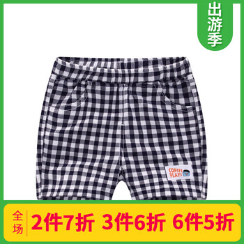 格子男童中褲休閑褲