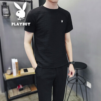 花花公子（PLAYBOY） 短袖 男士T恤 黑色CY925 