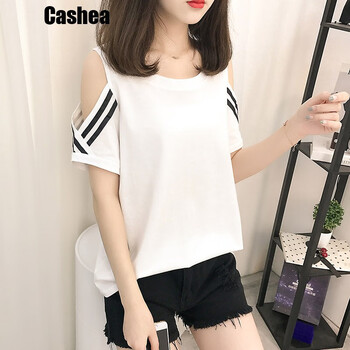cashea 露肩 短袖 T恤 女 圓領(lǐng)