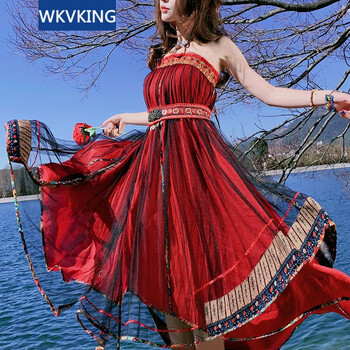 紗網(wǎng)民族風中長裙