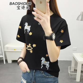 寶詩朵（BAOSHIDUO） 印花 短袖 T恤 女 圓領(lǐng)
