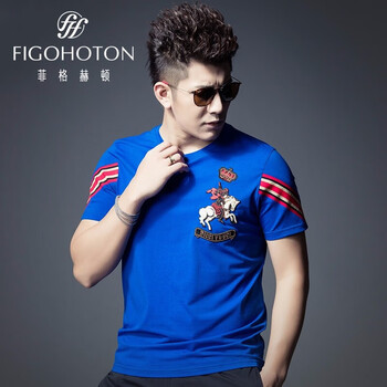 菲格赫頓（FIGOHOTON） 短袖 男士T恤 藍色 