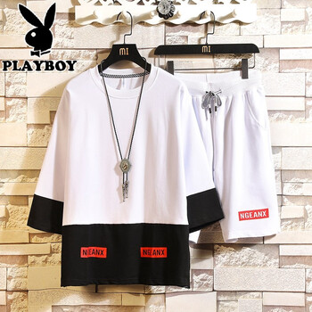 花花公子（PLAYBOY） 五分袖 男士T恤 D383白色 