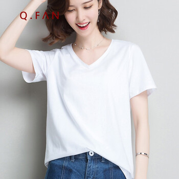 恰凡（QIAFAN） 拼色 短袖 T恤 女 圓領(lǐng)