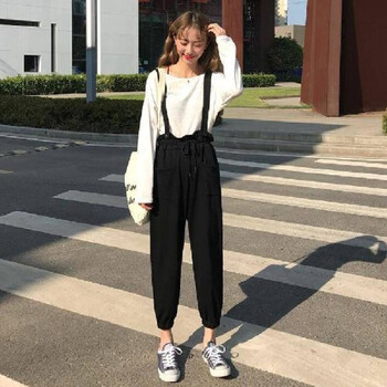 deciuhlae 高腰 背帶褲 女 九分褲 休閑褲