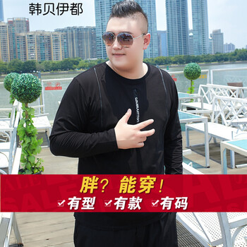 韓貝伊都 長袖 男士T恤 CTL089X 黑色 加肥加大男裝 t恤 