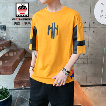 AEMAPE 五分袖 男士T恤 黃色 