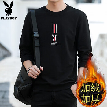 花花公子（PLAYBOY） 長袖 男士T恤 加絨-3052黑色 