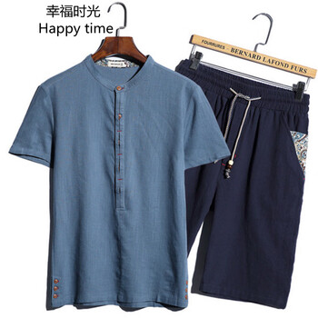 幸福時(shí)光（happy time） 短袖 男士T恤 牛仔藍(lán)+青褲 