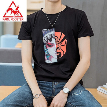 芭黎公雞（paril  rooster） 短袖 男士T恤 黑色-臉譜款 