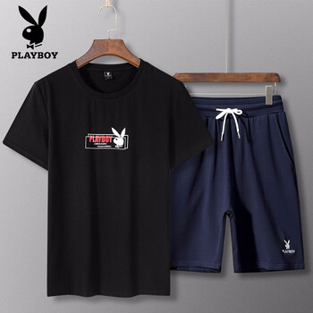 花花公子（PLAYBOY） 短袖 男士T恤 黑上衣+黑褲子 