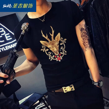 燦楊 短袖 男士T恤 KC鹿頭黑色 