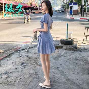 綠夕（REAXUR） 圓點 荷葉邊，不規(guī)則，綁帶，蝴蝶結 連衣裙