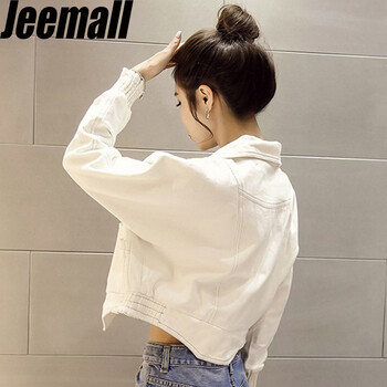 Jeemall 立領 長袖 女 短外套 鏈條，口袋，立體裁剪