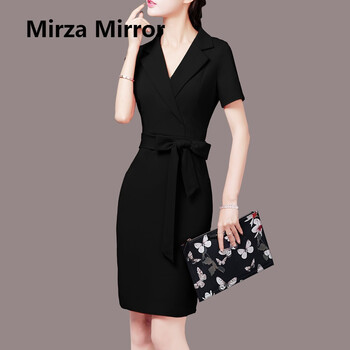 蜜莎蜜拉（Mirza Mirror） 純色 口袋，拼接，飄帶 連衣裙
