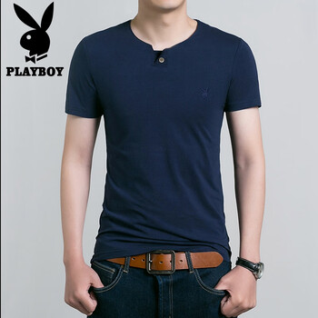花花公子（PLAYBOY） 短袖 男士T恤 5701 深藍(lán) 