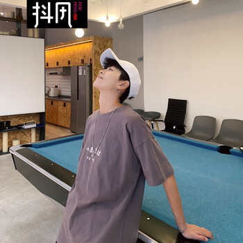 抖風 五分袖 男士T恤 灰色 