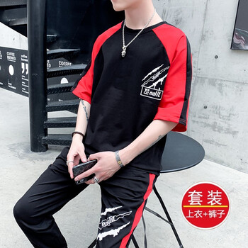 其他品牌 五分袖 男士T恤 黑色-TZ51 