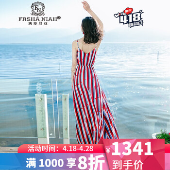 法莎尼亞（FRSHANIAH） 條紋 條紋，露背 連衣裙