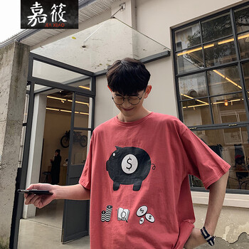 嘉筱 短袖 男士T恤 磚紅 