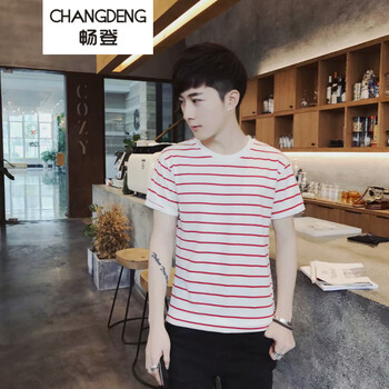 暢登（CHANGDENG） 短袖 男士T恤 條紋紅色 