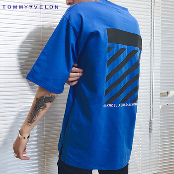 湯米威龍（TOMMY VELON） 五分袖 男士T恤 藍(lán)色 
