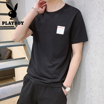 花花公子（PLAYBOY） 短袖 男士T恤 SY3336 黑色 