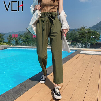 VCH 高腰 哈倫褲 女 九分褲 休閑褲