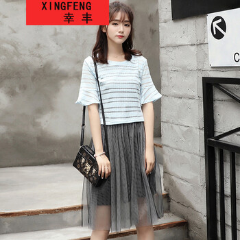 幸豐（xingfeng） 花色，條紋，數字，純色 拼接，條紋，鏤空，紗網(wǎng) 連衣裙