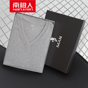 南極人（Nanjiren） 長(zhǎng)袖 男士T恤 淺灰V領(lǐng) 