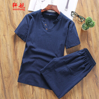 軒航 短袖 男士T恤 藏青色   