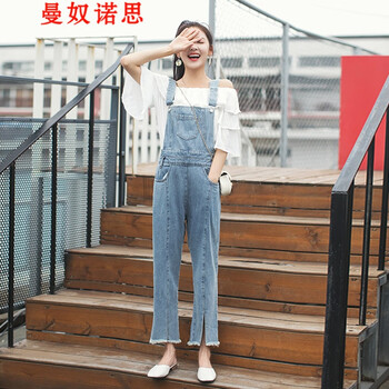 曼奴諾思 自然腰 背帶褲 女 九分褲 牛仔褲