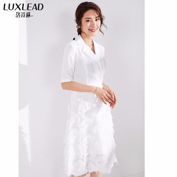 洛詩(shī)琳（LUXLEAD） 純色 流蘇，拼接，拉鏈 連衣裙