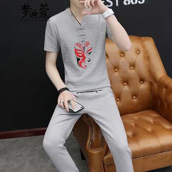 夢(mèng)迪蔻（MENGDIKOU） 短袖 男士T恤 T754灰色臉譜-九分 