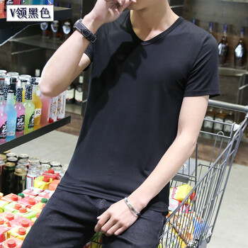 尊尚鳥(niǎo) 短袖 男士T恤 V領(lǐng)黑色 