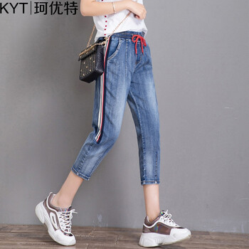 珂優(yōu)特 高腰 直筒褲 女 七分褲 牛仔褲