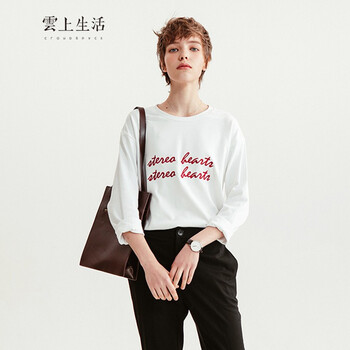 雲(yún)上生活 拼色 短袖 T恤 女 圓領