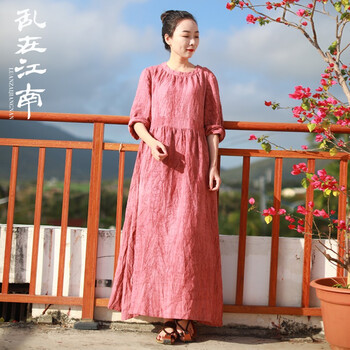亂在江南 純色 口袋，腰帶，做舊 連衣裙