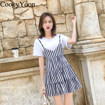 CookyYoon 純色 拼接，拼色，綁帶 連衣裙