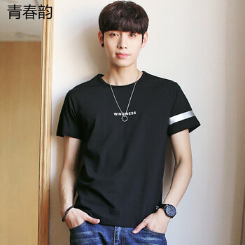 青春韻 短袖 男士T恤 黑色 