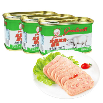 长城（Greatwall BRAND）午餐肉 小白猪火腿猪肉罐头 火锅泡面早餐搭档198g*3罐