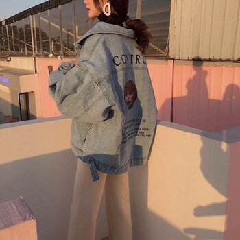 嬿嫣 翻領(lǐng) 長袖 女 短外套 做舊