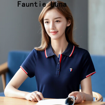 Fauntie Luna 刺繡 短袖 T恤 女 POLO領(lǐng)